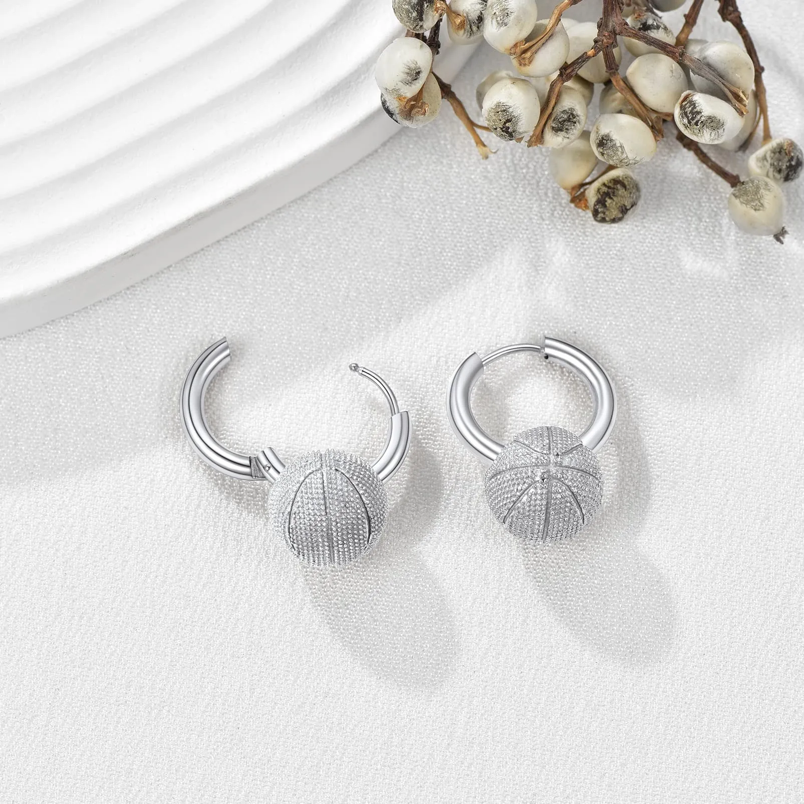Basketball Dangle Hoop Earrings for Men Women