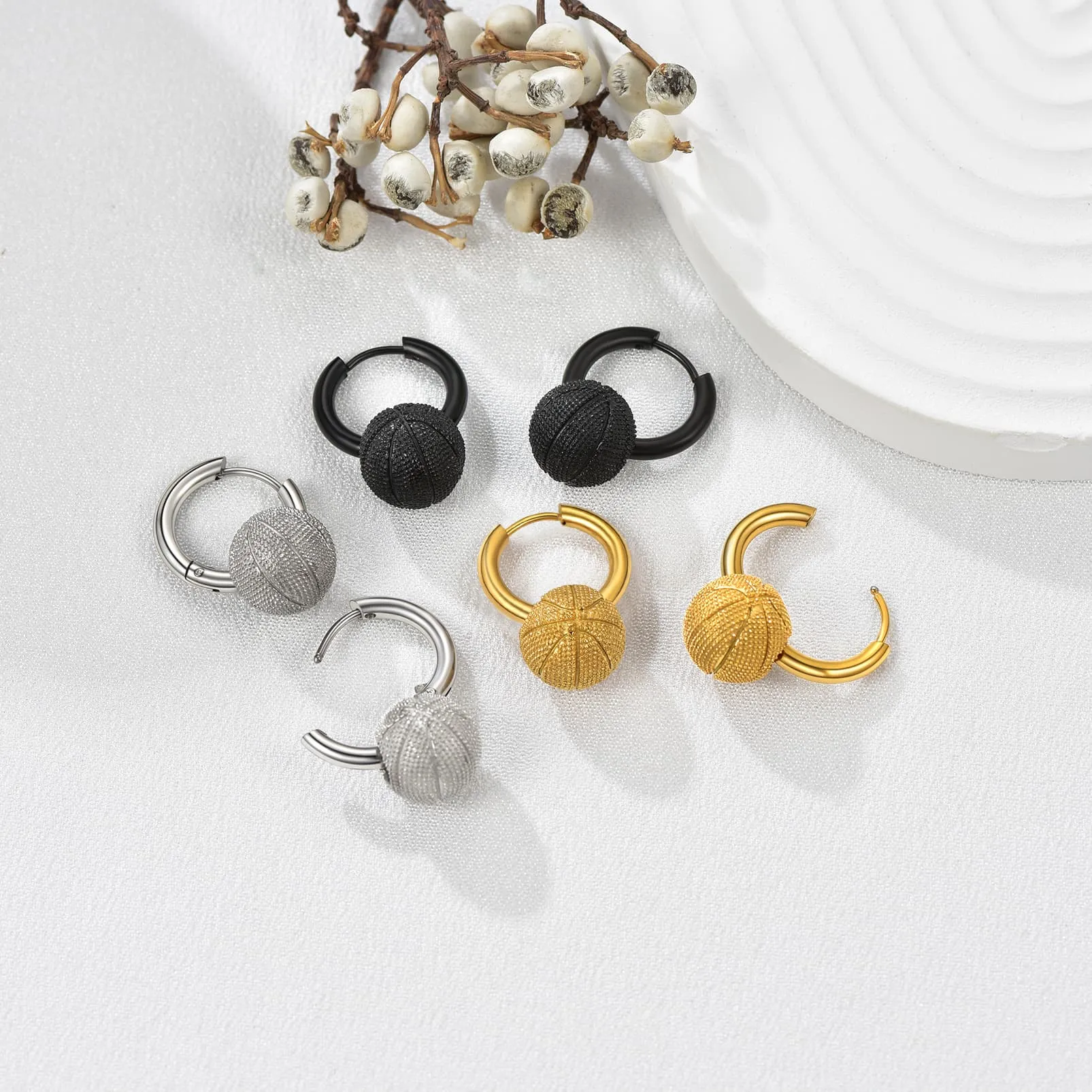 Basketball Dangle Hoop Earrings for Men Women