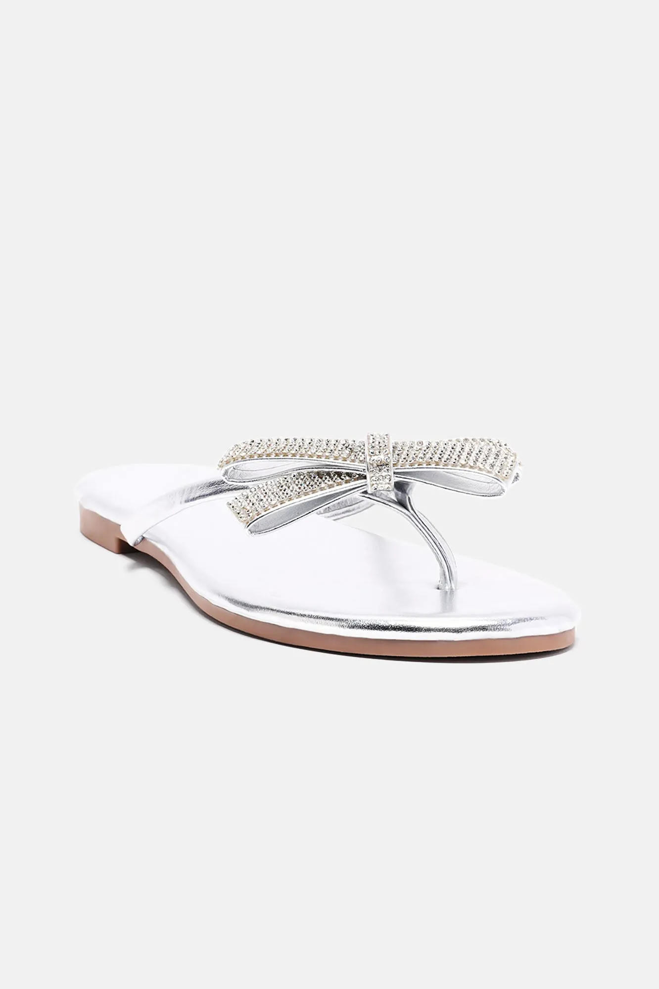 Belle Embellished Flip Flops - Silver