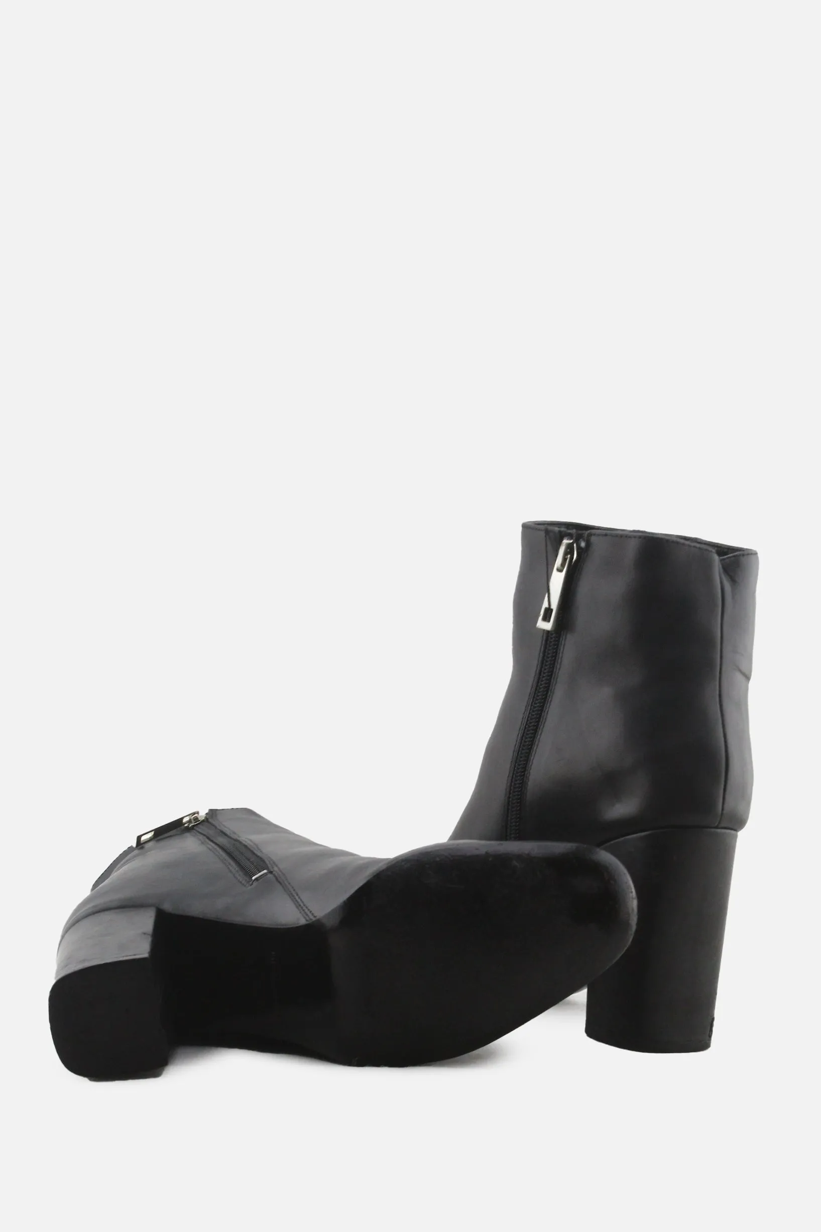 Charles David Zipper Block Heels Ankle Boots | 100% Authentic Leather