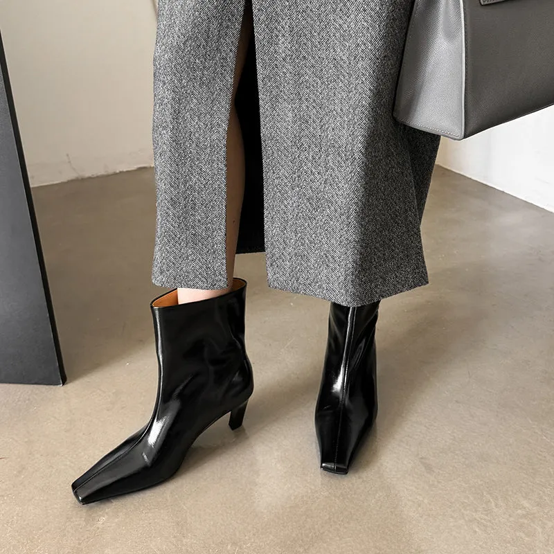 Chic Square Toe Square Heels Short Boots