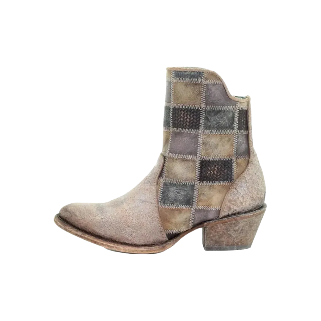 Corral Boots Women's Ankle Patchwork Round Toe Cognac Boot
