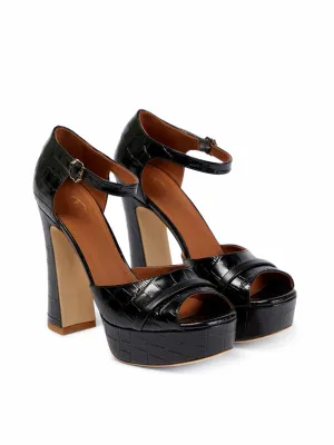 Croc-effect leather platform sandals