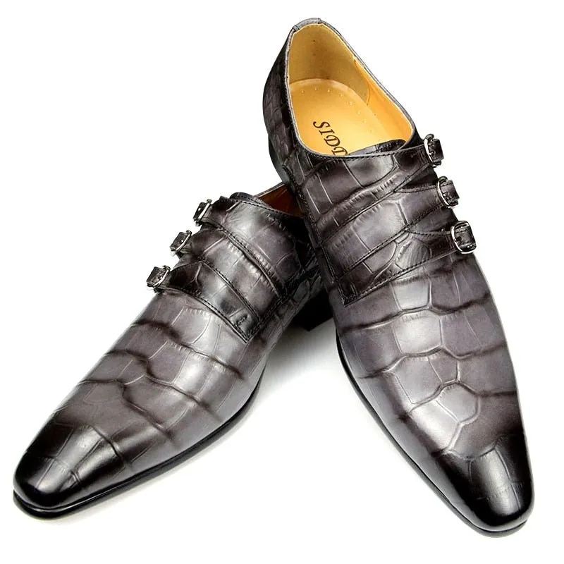 CrocoChic Genuine Leather Monkstrap Dress Shoes