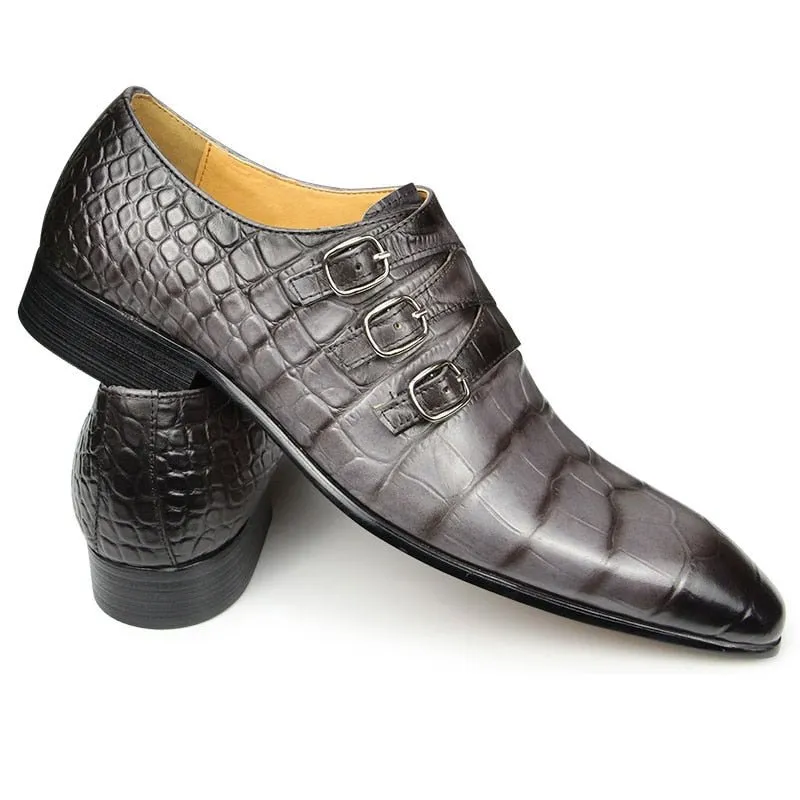 CrocoChic Genuine Leather Monkstrap Dress Shoes