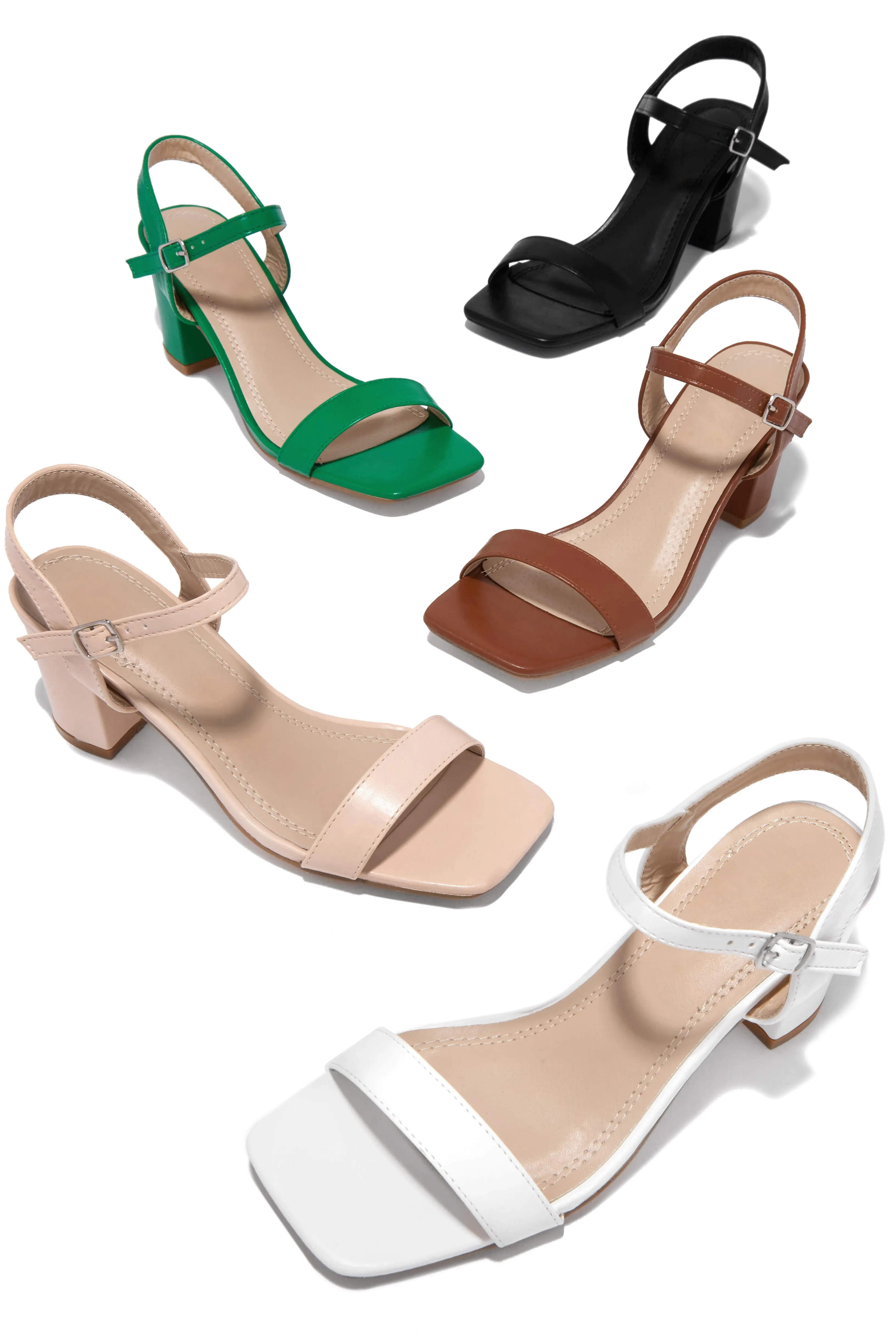 Deryna Ankle Strap Block Heels - Nude