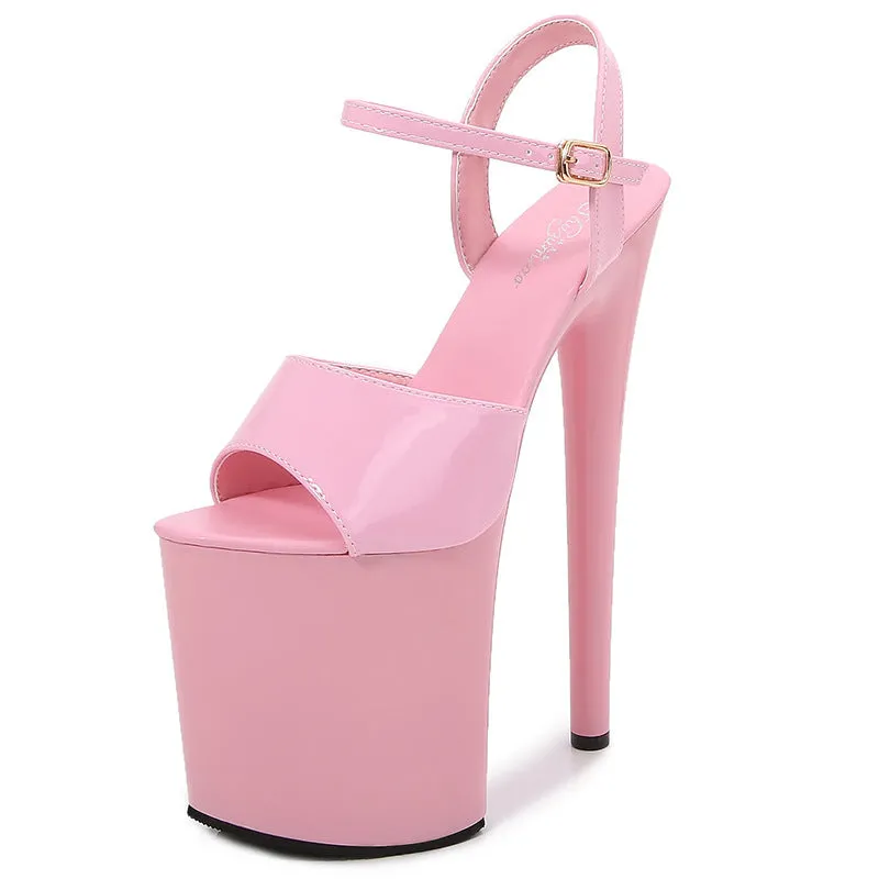 DUNNMALL  Patent Leather 20cm Special High Heels Stiletto Sexy Peep Toe Platform Platform High Heel Platform Shoes Super High Sandals Women's Summer