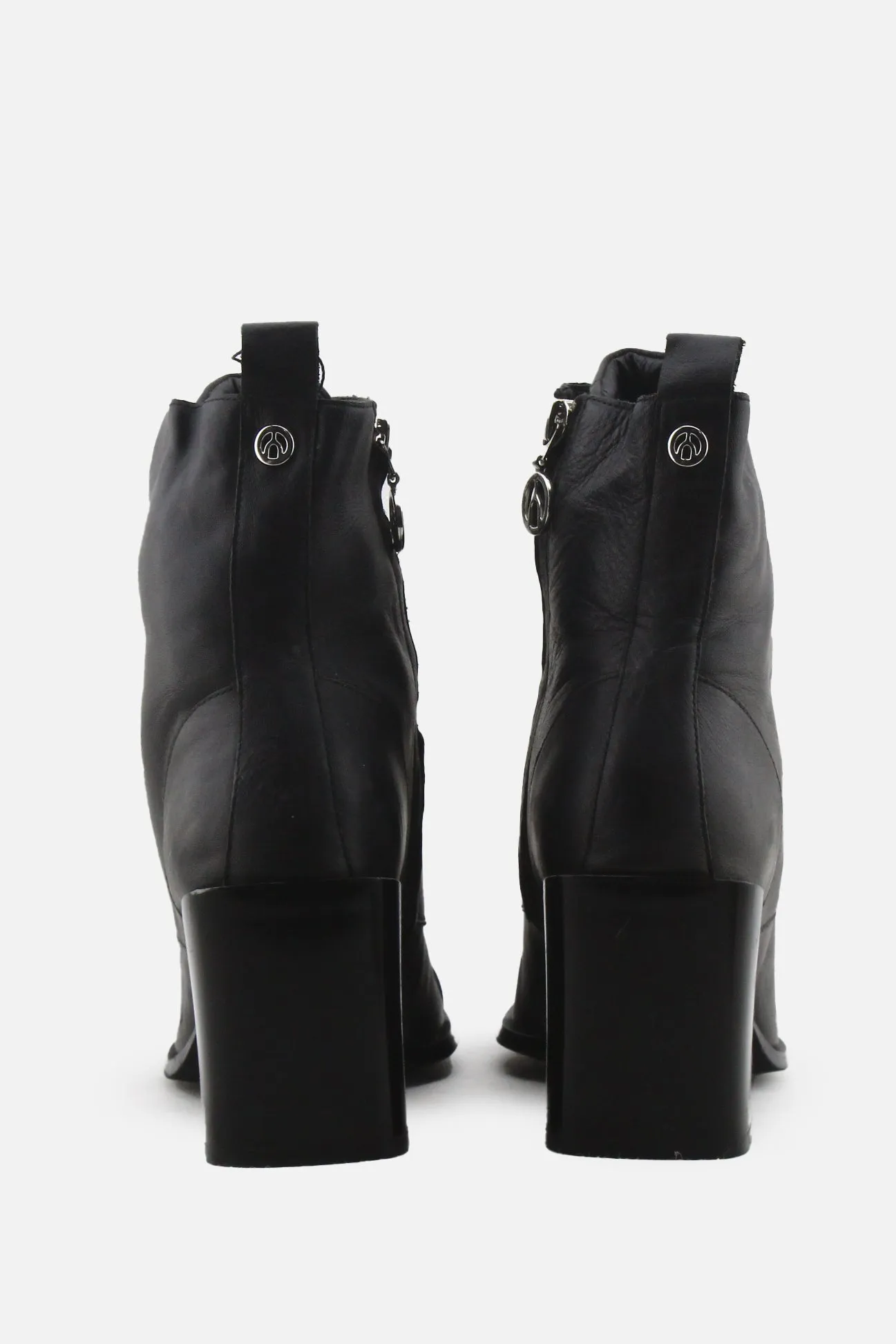 European Brand Zipper Laces Chain Block Heels Ankle Boots | 100% Authentic Leather