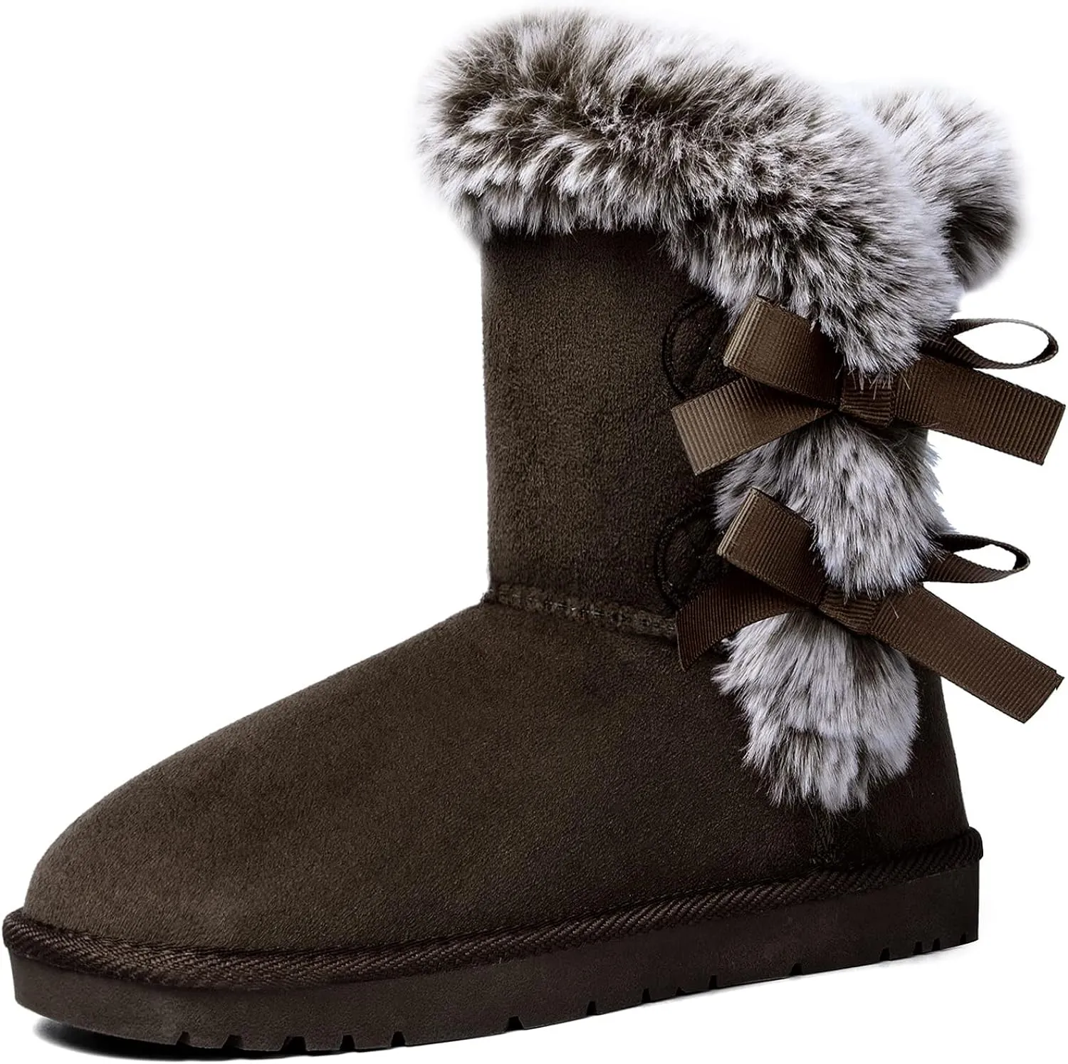 Faux Fur Winter Grey Bow Tie Suede Fluffy Boots