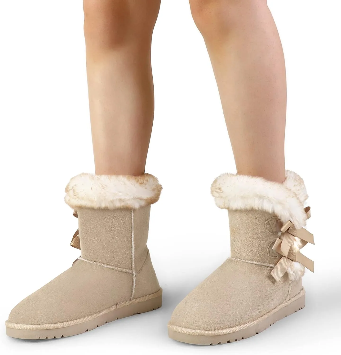 Faux Fur Winter Grey Bow Tie Suede Fluffy Boots