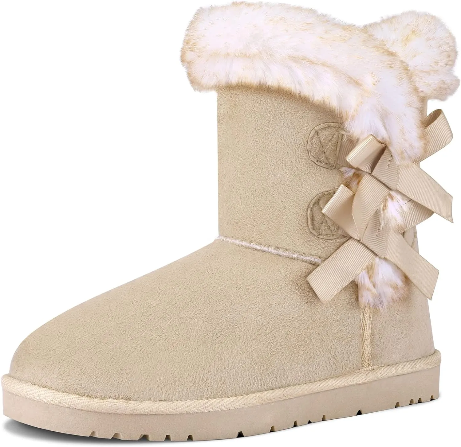 Faux Fur Winter Grey Bow Tie Suede Fluffy Boots