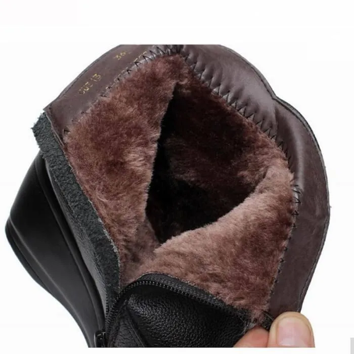 Genuine Leather Warm Plush Winter Boots For Women