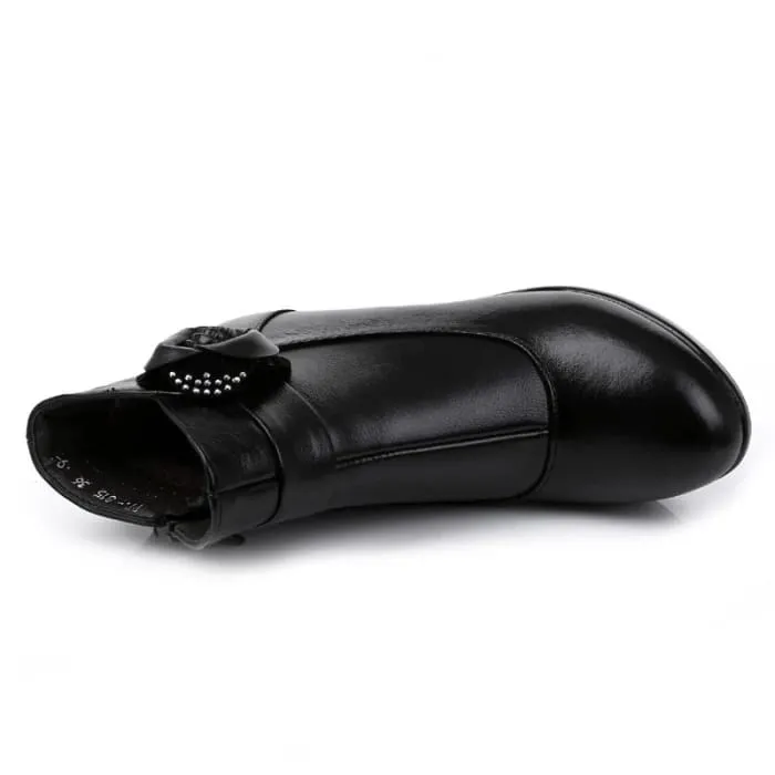 Genuine Leather Warm Plush Winter Boots For Women