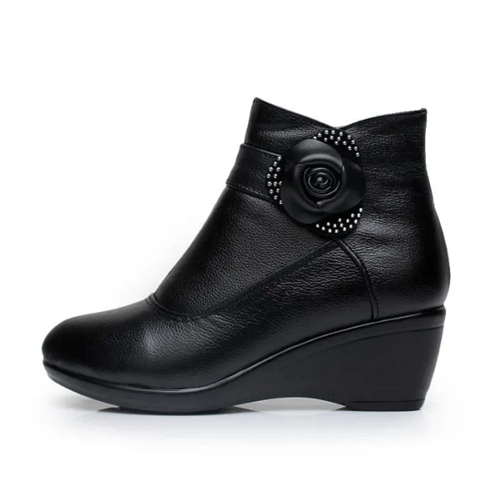 Genuine Leather Warm Plush Winter Boots For Women