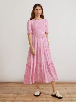 Gracie Pink Floral Shirred Dress