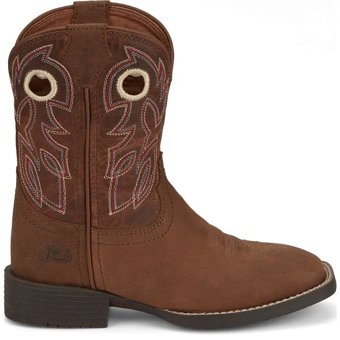 Kid's Justin Bowline Pecan Brown Square Toe Boot