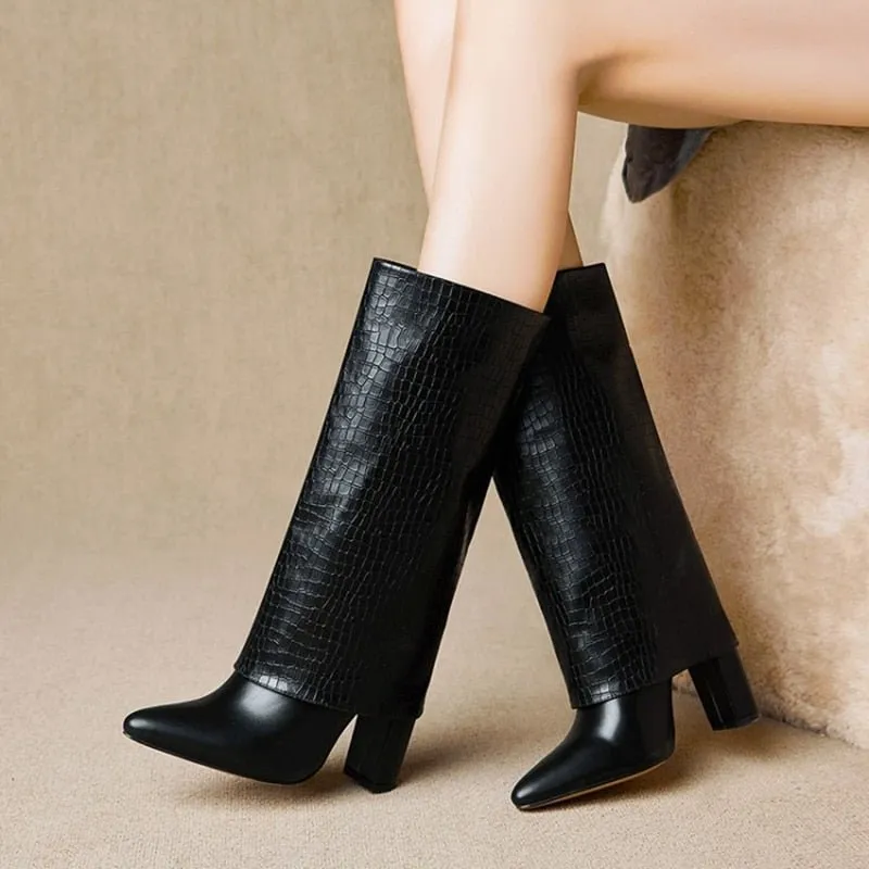 LuxeLeather Chic Knee High Stiletto Heels