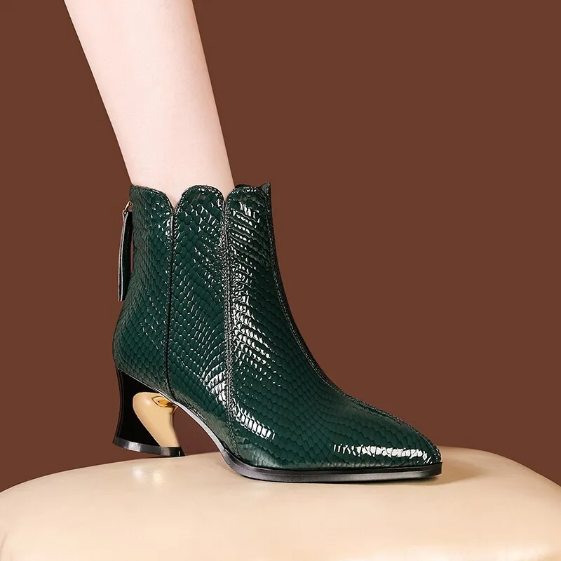 LuxeSnake Pointed Toe Slip On Ankle Boots