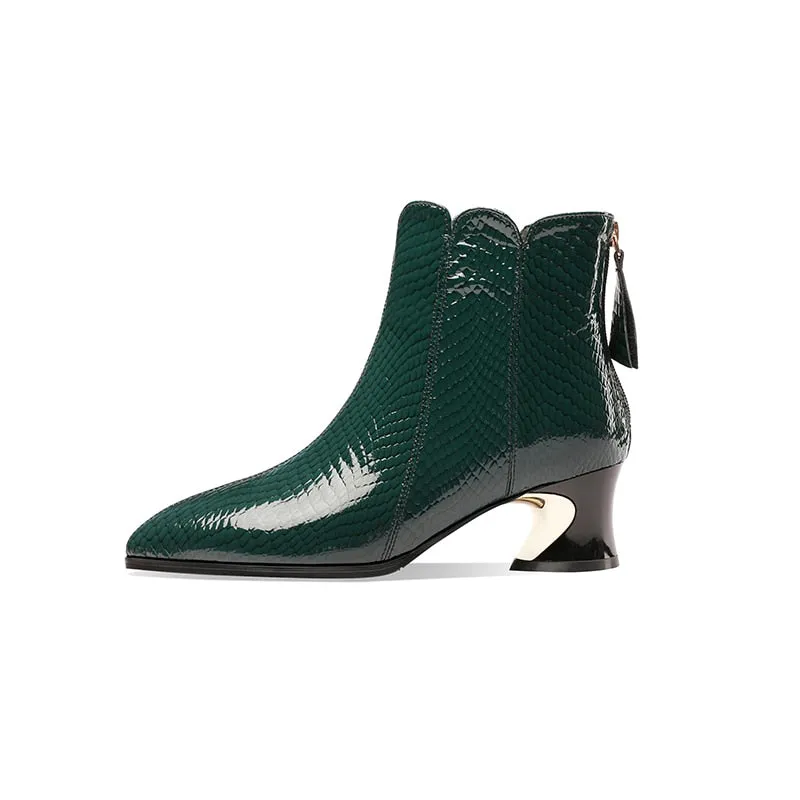 LuxeSnake Pointed Toe Slip On Ankle Boots