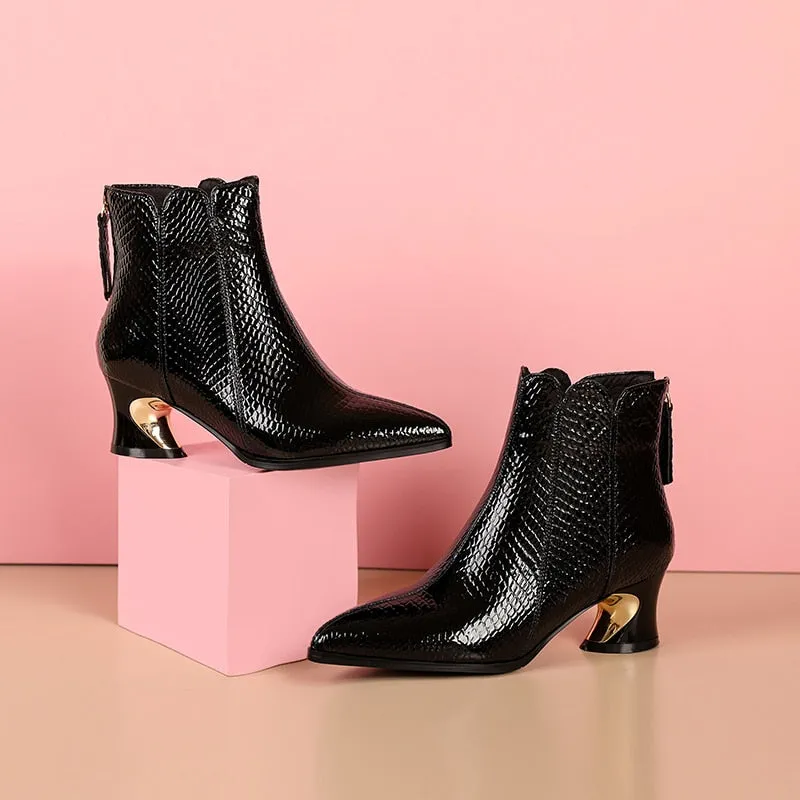 LuxeSnake Pointed Toe Slip On Ankle Boots