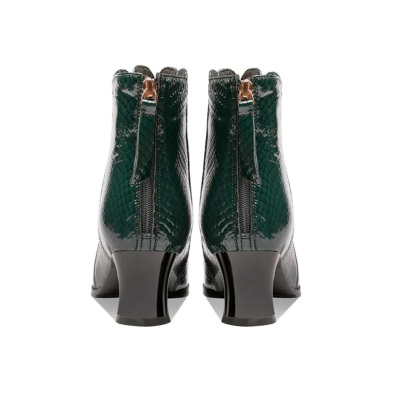 LuxeSnake Pointed Toe Slip On Ankle Boots