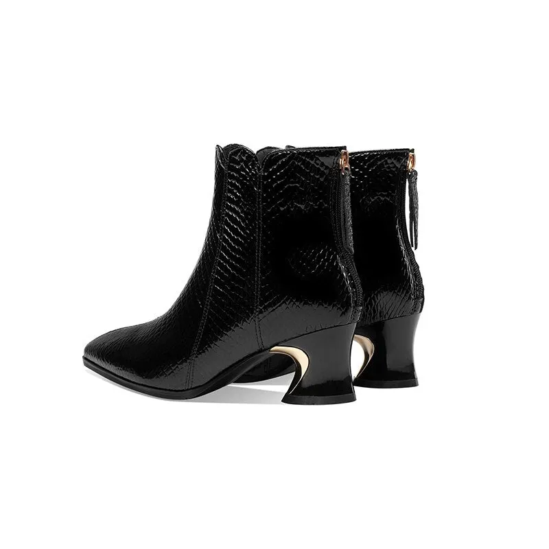 LuxeSnake Pointed Toe Slip On Ankle Boots