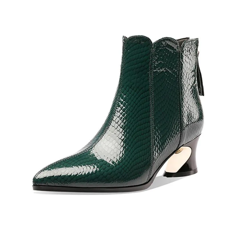LuxeSnake Pointed Toe Slip On Ankle Boots