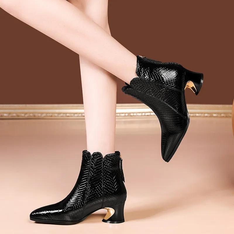 LuxeSnake Pointed Toe Slip On Ankle Boots