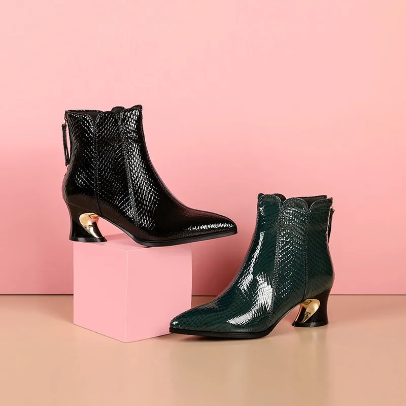 LuxeSnake Pointed Toe Slip On Ankle Boots