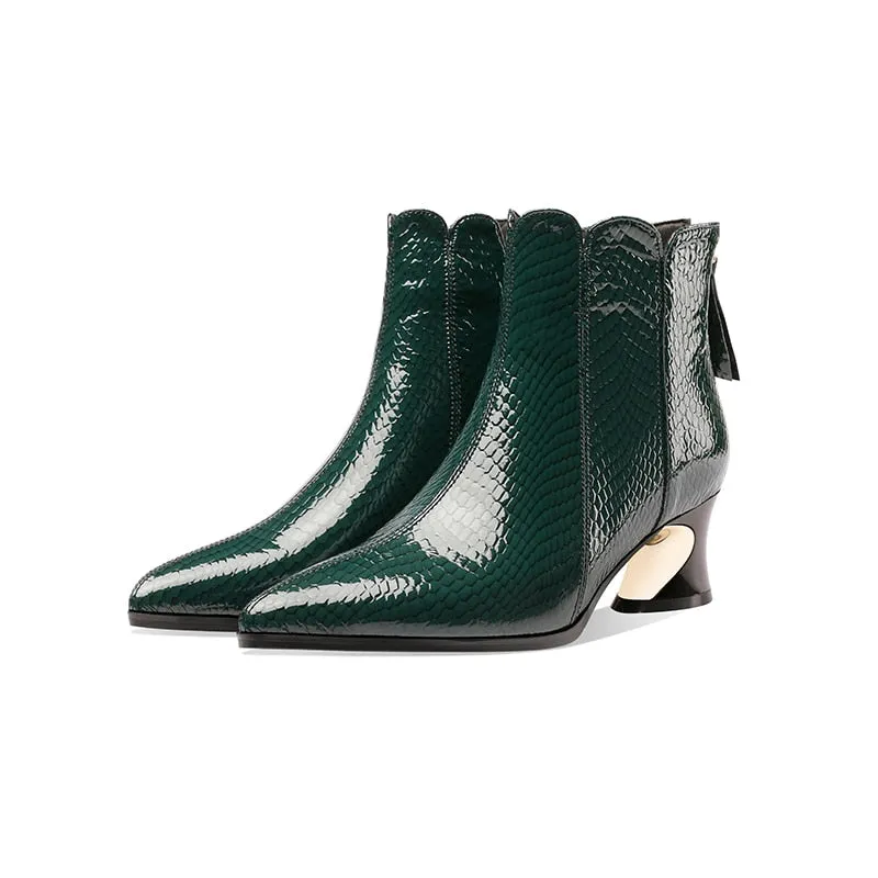LuxeSnake Pointed Toe Slip On Ankle Boots