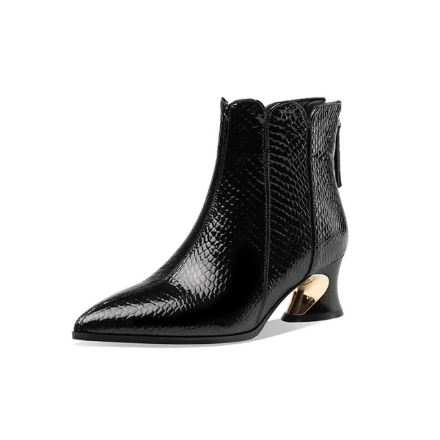 LuxeSnake Pointed Toe Slip On Ankle Boots