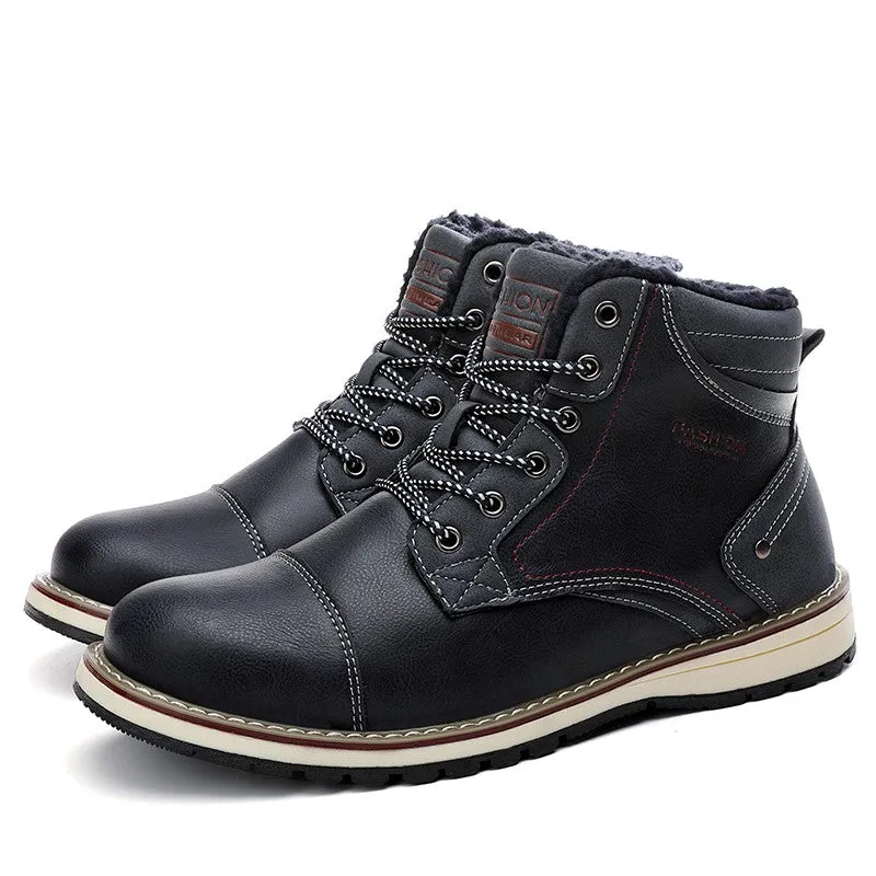 Man's fashion joker trendy leather flat thermal boots