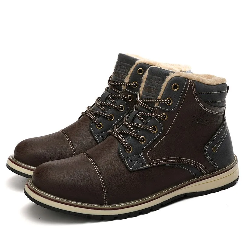 Man's fashion joker trendy leather flat thermal boots