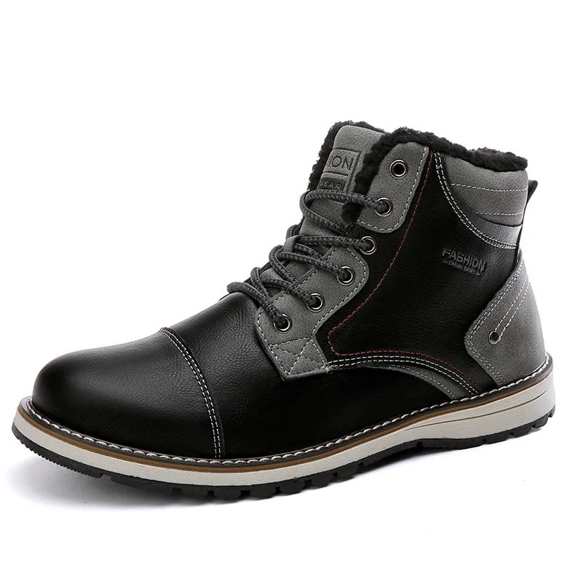 Man's fashion joker trendy leather flat thermal boots