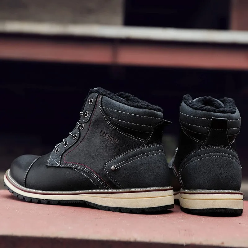 Man's fashion joker trendy leather flat thermal boots