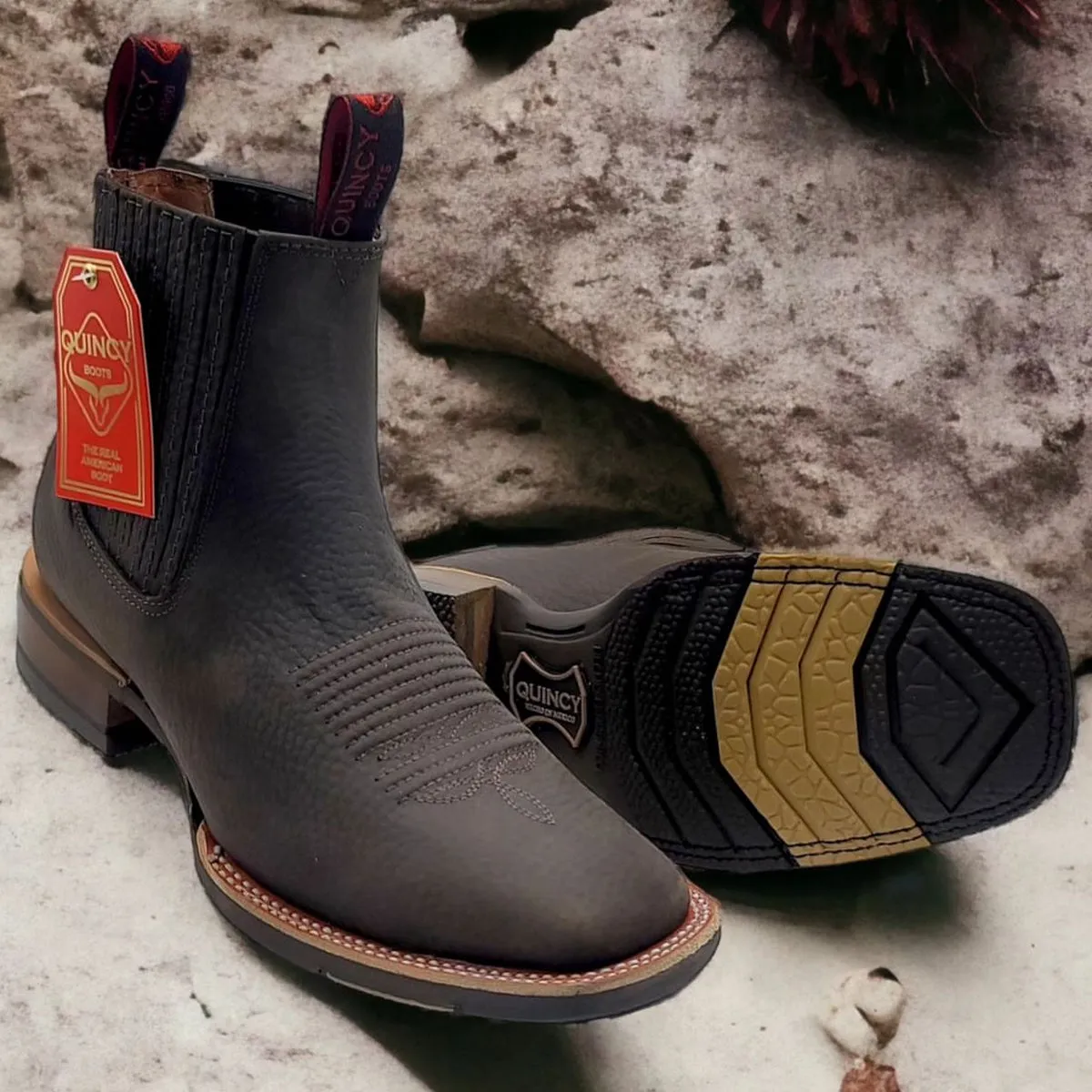 Mens Brown Square Toe Ankle Boots