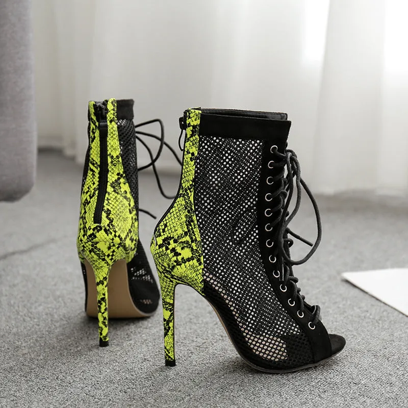 Net sandals stiletto heels