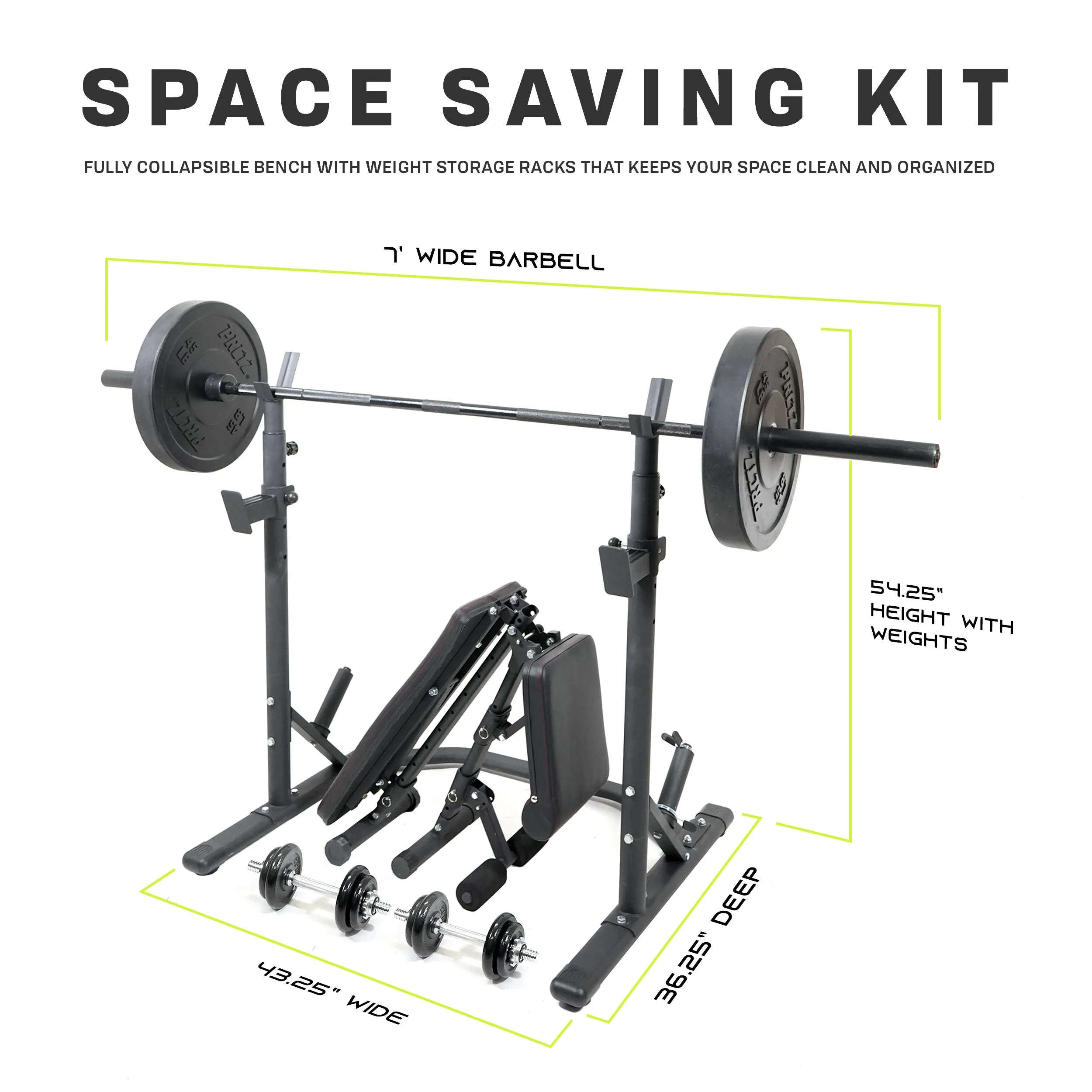 PRCTZ SP2 Homegym Bundle, Includes Two-Piece Olympic Weight Bench with Squat Rack, 7ft Olympic Barbell, 45lb Rubber Bumper Plates Set, 40lb cast-ron Adjustable Dumbbell