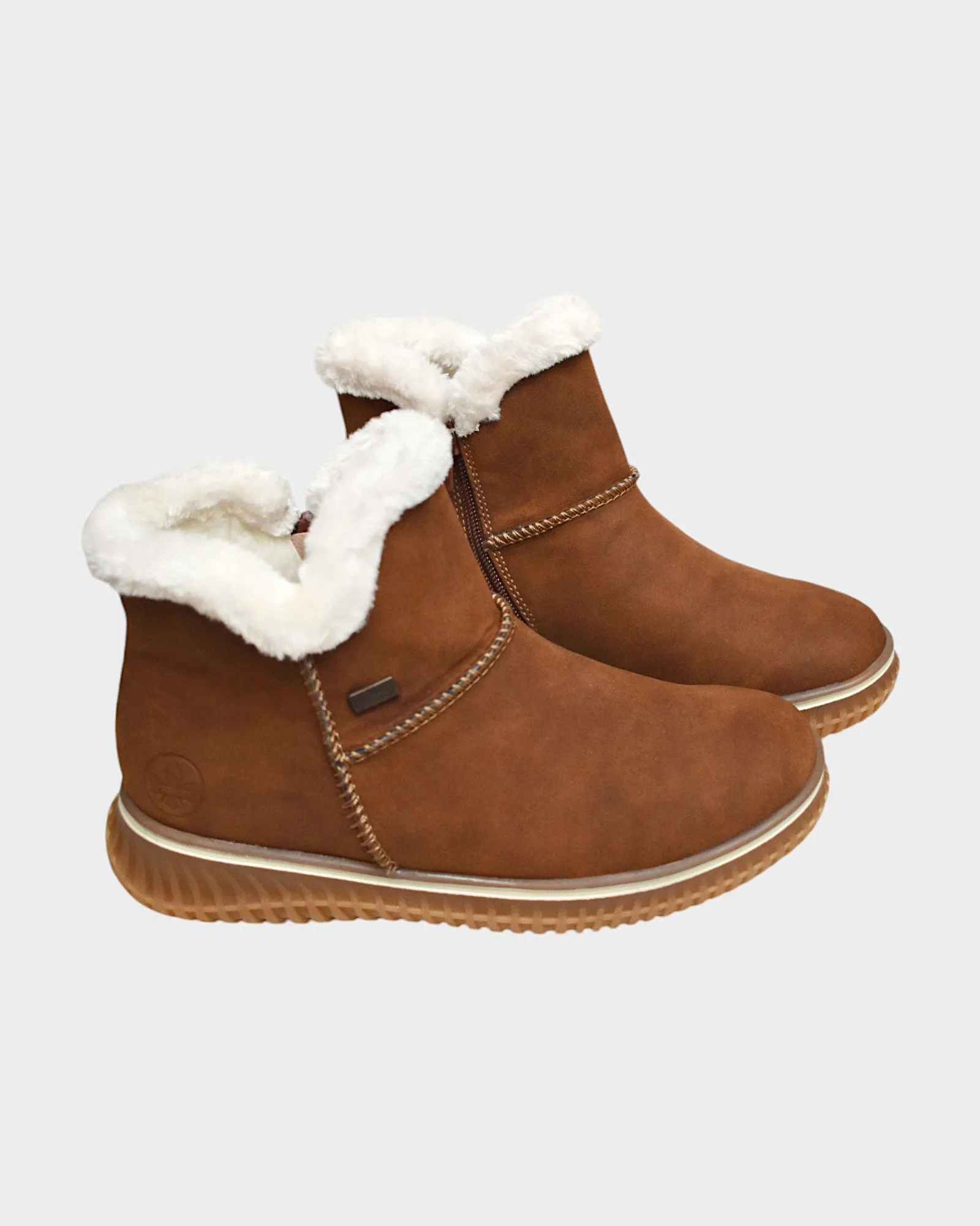 Womens Rieker 74260-25 Brown Leather Ankle Boots with Lace-Up Detail