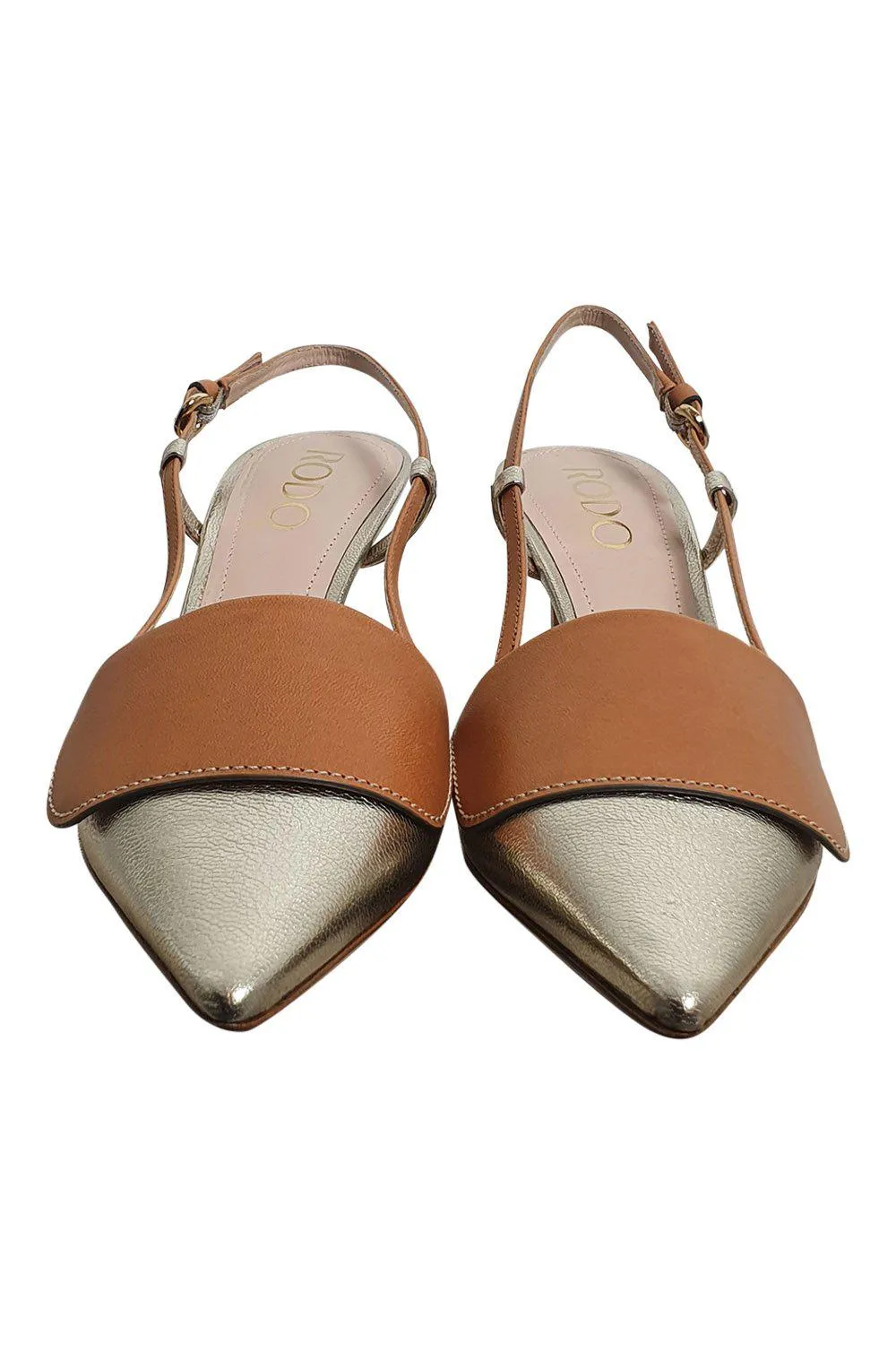 Rodo Platinum Nevada Gold And Nude Leather Slingback Heels (38)