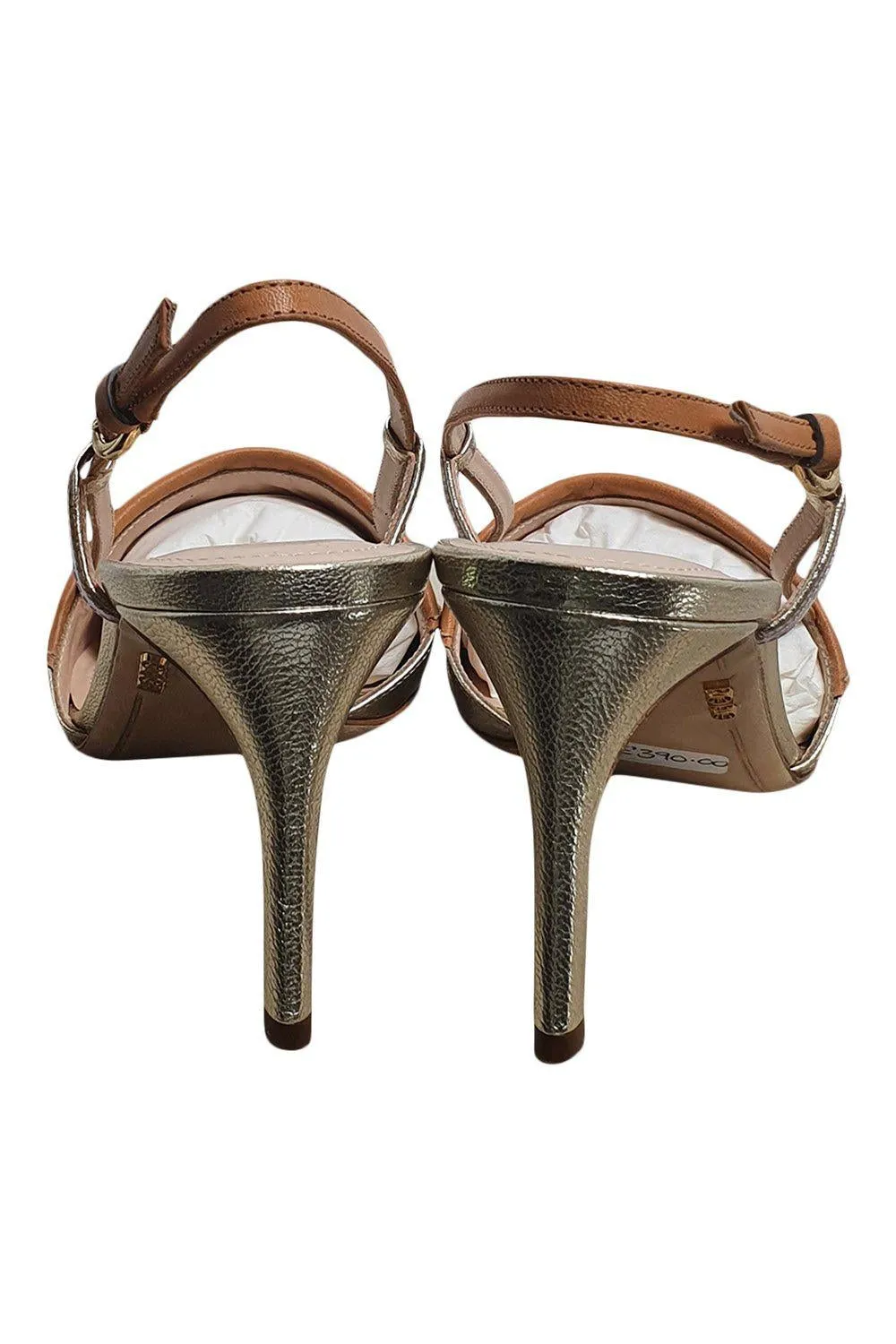 Rodo Platinum Nevada Gold And Nude Leather Slingback Heels (38)