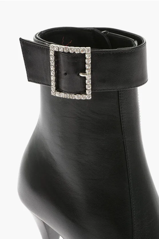 Saint Laurent Leather TOM Booties with Jeweled Buckle