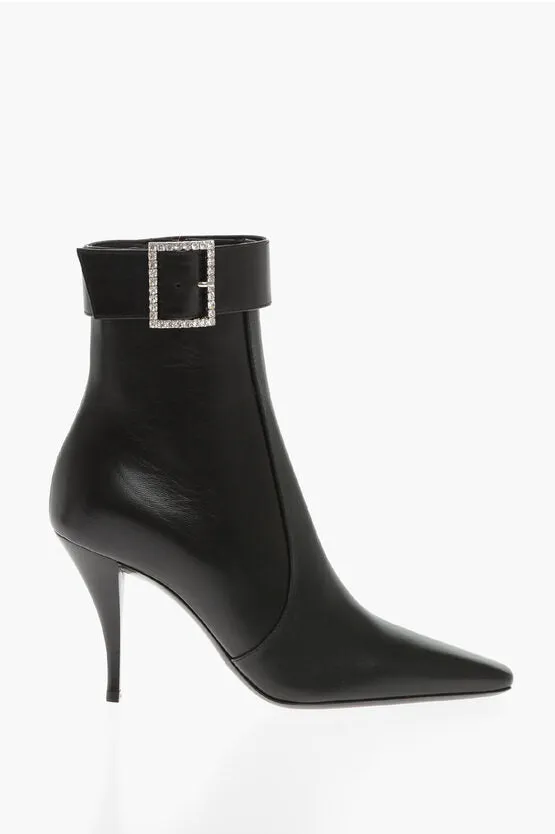 Saint Laurent Leather TOM Booties with Jeweled Buckle