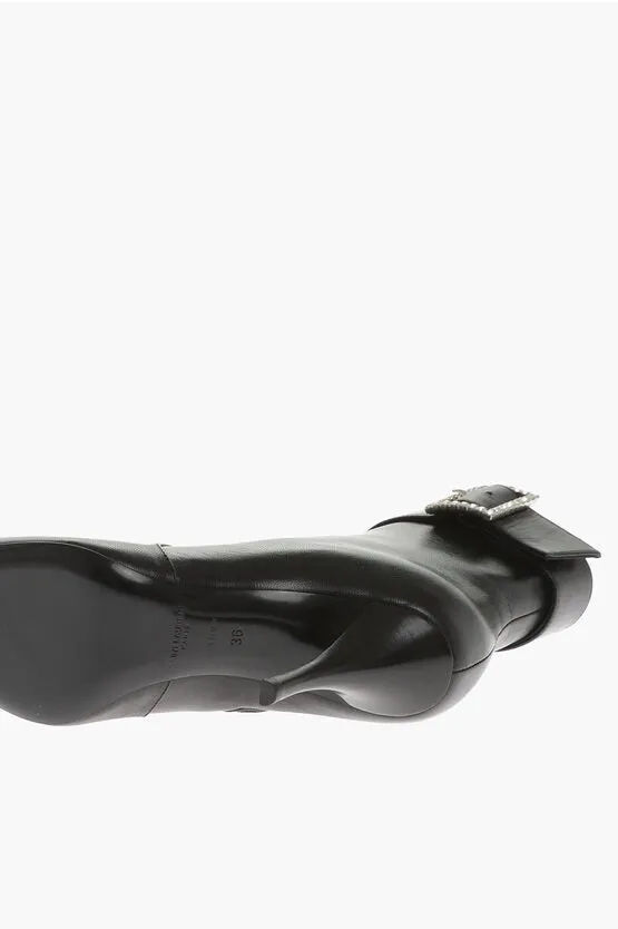 Saint Laurent Leather TOM Booties with Jeweled Buckle