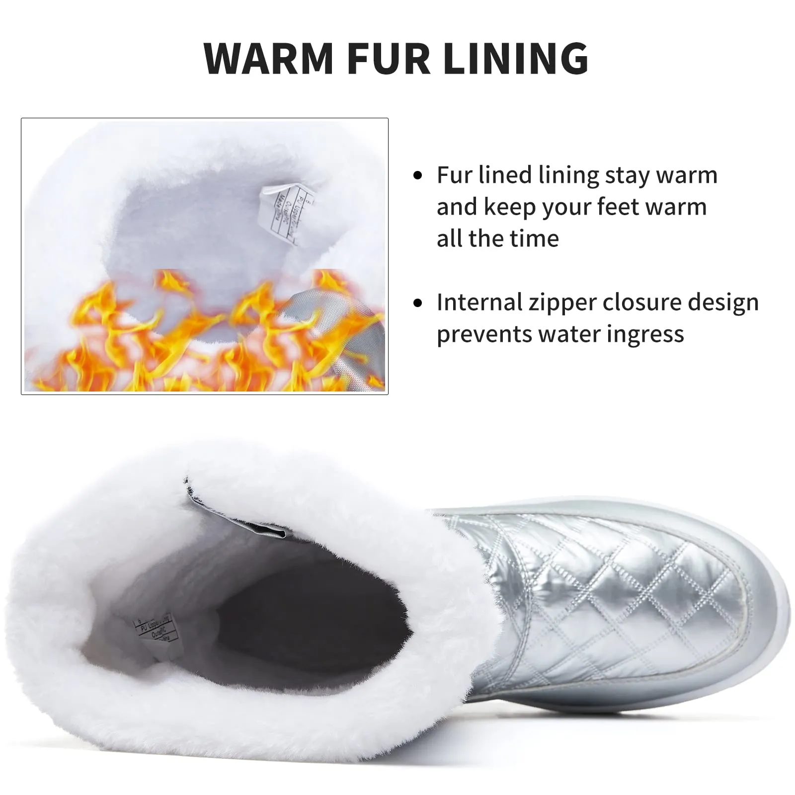 Silver Winter Textured Fur Lined Metallic Snow Boots