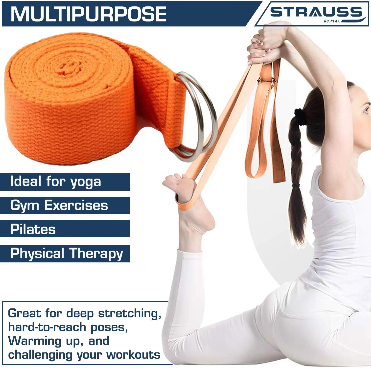 Strauss Yoga Mat 4mm Pink (Yogasana), Yoga Block Dual Color (Pink)  Pair and Yoga Belt (Orange)