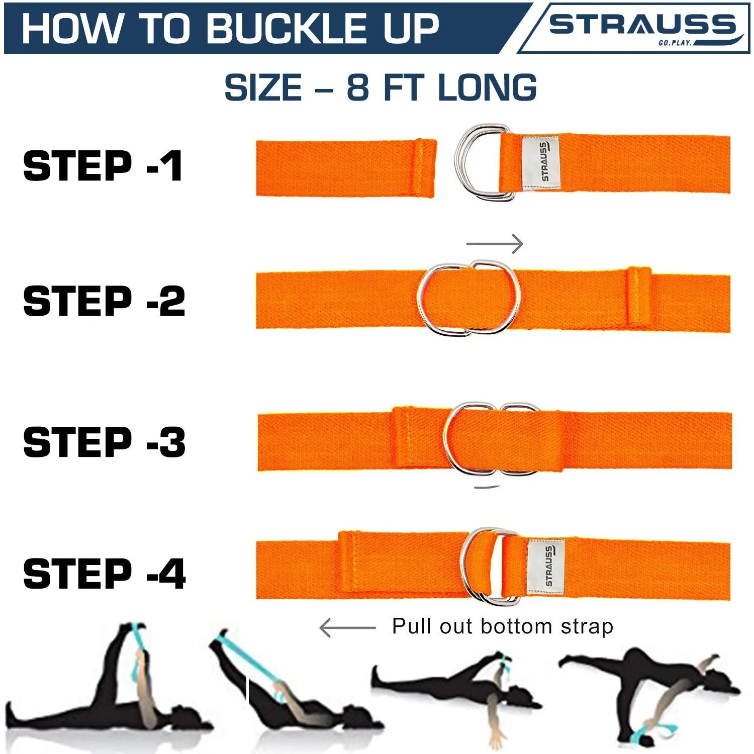 Strauss Yoga Mat 4mm Pink (Yogasana), Yoga Block Dual Color (Pink)  Pair and Yoga Belt (Orange)