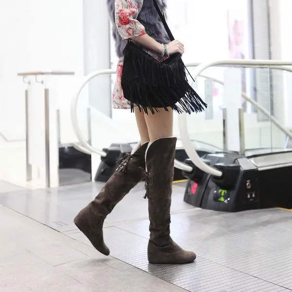 Thick fur snow boots flat Boots over-knee
