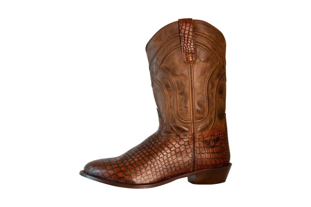 TuffRider Men's Hayden Leather Printed Wide Round Toe Western Boots