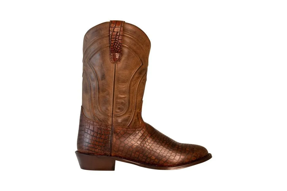 TuffRider Men's Hayden Leather Printed Wide Round Toe Western Boots